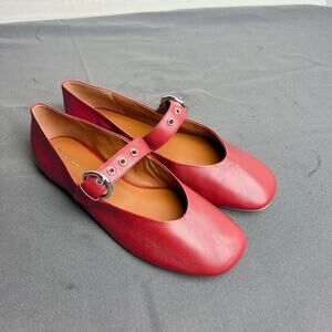 Reformation Bethany Red Leather Ballet Flats Silver Buckle 9